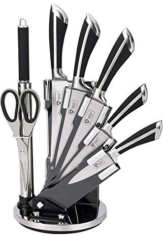Royalty Line - RL-KSS700 - Juego de Cuchillos de Cocina, Acero Inoxidable, con Soporte, 8 Piezas, Negro