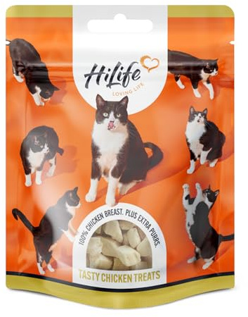 HiLife Chicken Breast Cat Treats, Freeze Dried & Grain Free Chicken Treats for Adult Cats, Made With 100% Natural Ingredients, Suitable for Indoor & Outdoor Cats (12 Bags x 10g)