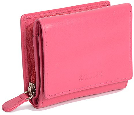 SADDLER Portafoglio compatto trifold in pelle nappa con portamonete e chiusura zip - Fucsia