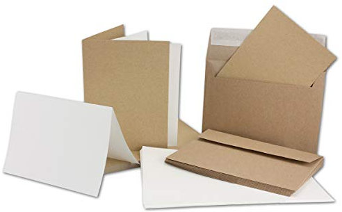 25 x Kraftpapier Faltkarten-Set DIN C6 /A6 - Doppel-Klappkarten + Einlegeblätter in creme mit Umschläge C6 - Vintage-Naturpapier - braun