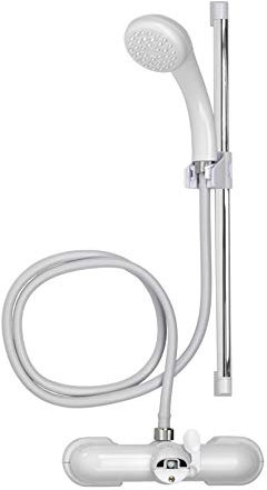 Croydex Shower Head and Hose Mixer Set with Riser Rail - 1.5m Shower Hose and Handset with Rub Clean Nozzles, Easy Install Wall Mounted Rail for Bathrooms - Ideal Hot & Cold Water Mixer (White)