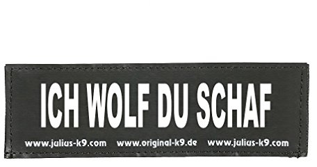 Julius-K9 Interchangeable Hook & Loop Patches, 1 pair, ICH WOLF DU SCHAF, Size: Small, Black