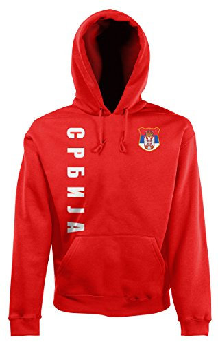 AkyTEX Serbien Srbija EM-2020 Hoodie Wunschname Wunschnummer Rot M