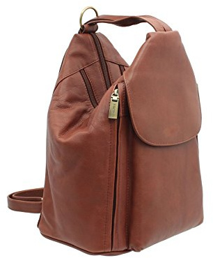 VISCONTI - Genuine Leather Medium Fashion Backpack - Danii 18357 Brown | Women's Anti-Theft Backpack, Ladies Everyday A5 Rucksack, Adjustable Shoulder Straps, Multiple Pockets, Secure Zip Closure