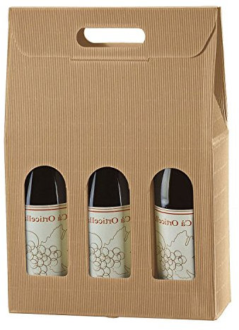 IMBALLAGGI ALIMENTARI PZ 20 SCATOLA PORTA BOTTIGLIA (3 BOTTIGLIE) IN CARTONE ONDULATO BOX FOR BOTTLES BUSTA IN CARTA