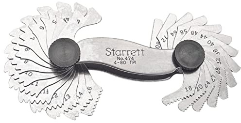 Starrett 474 Schraublehre mit Verriegelung, 4-80 Gewinde pro Zoll, 28 Blätter
