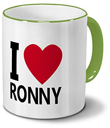 printplanet Tasse mit Namen Ronny - Motiv I Love Ronny - Namenstasse, Kaffeebecher, Mug, Becher, Kaffeetasse - Farbe Grün