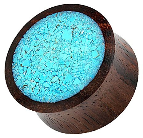 Piercingfaktor Ohr Plug Flesh Tunnel Piercing Ohrpiercing Organic Double Flared Holz Inlay Türkis 8mm