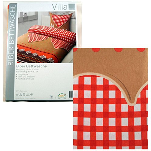 Villa NOBLESSE Bettwäsche Biber Herzen & Edelweiss Bayern Bezug 155x220cm Kissen 80x80cm Übergröße 100% Baumwolle mit Reißverschluss