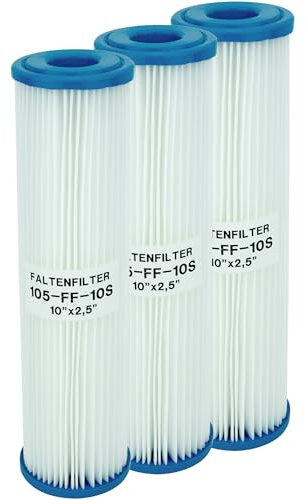 Lamellenfilter/Faltenfilter 10 Zoll (250mm) mit einer Filterfeinheit von 20µ (Mikrometer) aus trinkwassergeeignetem Polypropylen [Dreierpack]
