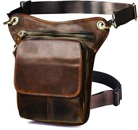 Le'aokuu Herren Echtes Leder Tasche Beinbeutel Beintasche Außenbeintasche Hüfttasche Drop Leg Thigh Bag Outdoors Messenger Bag 211-1 (211-1 D1 Kaffeebraun)