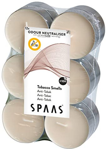 SPAAS 12 Anti-Tabak Maxi Teelichter, ± 10 Stunden - elfenbein