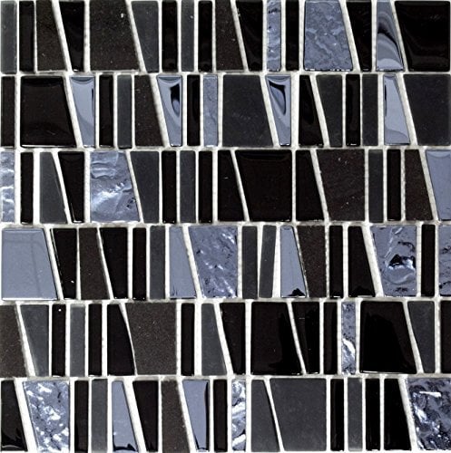 Glasmosaik Leiter Crystal/Stein mix schwarz Transluzent Transparent 3D, Mosaikstein Format: 10x48+10x20x48+25x35x48+29x39x8 mm, Bogengröße: 300x300 mm, 10 Bögen