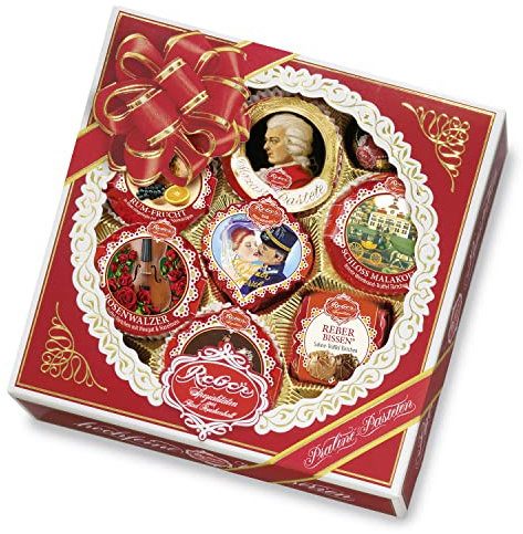 Reber Quadrat-Kassette, Pralinen, Mozart-Kugel, Marzipan, Pasteten, Tolles Geschenk, 340g, 11er-Packung