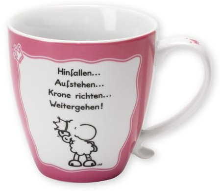Sheepworld Tasse mit Motiv Hinfallen, Aufstehen, Krone richten | Kaffeetasse, Porzellan, 45 cl | lustiges Geschenk, Sprüchetasse | 43460