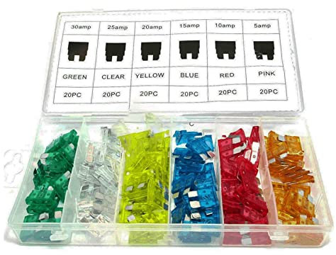 Daptez ® Car Fuses Boxed Assorted Kit, 120 Mini Blade Car Van Bike Fuse Supplied In Strong Poly Storage Case 5A 10A 15A 20A 25A 30A Standard Blade Type