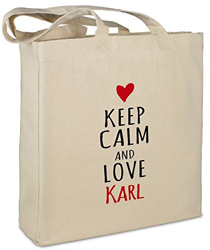 Stofftasche mit Namen Karl - Motiv Keep Calm - Farbe beige - Stoffbeutel, Jutebeutel, Einkaufstasche, Beutel