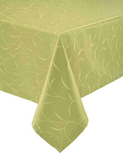 Erwin Müller Tischwäsche, Tischdecke Uni, Remscheid grün Größe 130x170 cm - hochwertige Qualität mit Fleckschutz ausgerüstet und Kuvertsaum, Rankenmuster