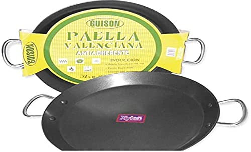 Garcima Paellera antiadherente de acero inoxidable de 32 cm para cocinas de inducción y cerámica, gas y AGA, color plateado