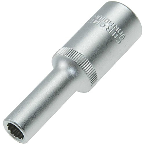Alkan 8 mm 1/2 Antrieb Vielzahn Stecknuss lang 12-kant Nuss | Langer Doppel-6-kant Steckschlüssel-Einsatz aus Chrom-Vanadium-Stahl, 12-kant Nuss für Ratsche & Werkstatt