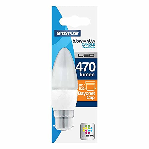 Status 5w = 40w - 470 Lumen LED - Candle - B22 - WW - Pearl - 1pk Box in CDU