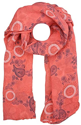 Zwillingsherz Seiden-Tuch mit Paisley Muster - Hochwertiger Schal für Damen Mädchen - Halstuch - Umschlagstuch - Loop - weicher Schlauchschal für Sommer Herbst und Winter Zwillingsherz - koral