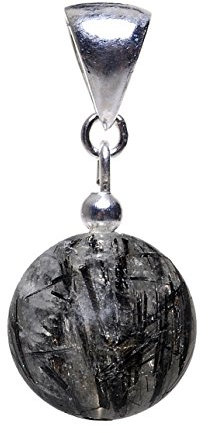 Anhänger aus Turmalin-Quarz Edelstein Kugel grau-schwarz & 925 Silber Halsschmuck