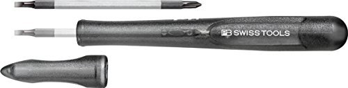PB Swiss Tools Mini Schraubenzieher PB 168.00 | 100% Swiss Made | Kleiner Umsteckschraubendreher mit Kreuz/Schlitz Umsteckklinge (Gr. 0/PH 00) in Schwarz für Profi, Heimwerker, Handwerker