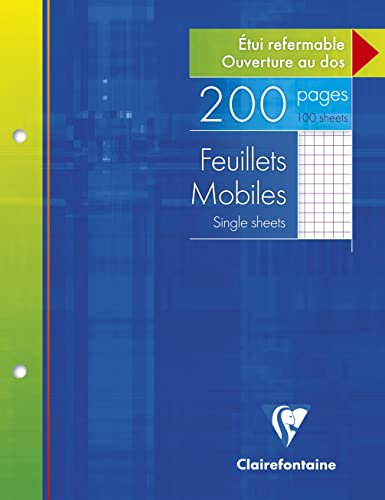 Clairefontaine 1352C Un Étui de Feuillets Mobiles Perforés - 17x22 cm - 200 Pages Petits Carreaux - Papier Blanc 90 g - Étui Réutilisable (L'emballage peut varier)