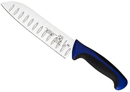 Mercer Culinary Millennia 7-Inch Blue, Stainless Steel, 7 Santoku Knife (Granton Edge)