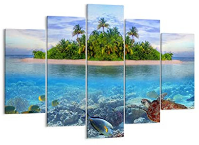 Bilder auf Leinwand 150x100cm Leinwandbild Strand lagune wasser ozean Groß XXL Wanddeko Bild Schlafzimmer Set 5 teilige Wandbilder Dekoration Wohnzimmer Canvas Wand Kunstdruck Art EA150x100-2686