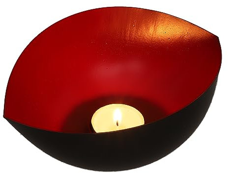 GURU SHOP Metall Teelicht Windlicht Rot, 7x16x12 cm