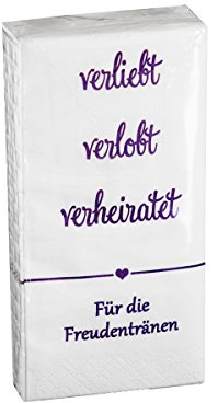 10 x 10 Taschentücher 'verliebt, verlobt, verheiratet' Lila - Für die Freudentränen zur Hochzeit