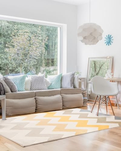 benuta Pop Teppich Dessert - Gelb 80x150 cm - Kunstfaser - Rechteckig & im Style: Zickzack, Hygge & Cozy, Minimalistisch, Scandi - Pflegeleicht für Wohnzimmer Schlafzimmer