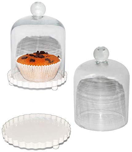 alles-meine.de GmbH 3 Stück Glasglocken - klein - mit Metall Boden - Deko/Muffin - Süßigkeiten - Präsentationsglocke - Schauglas - Glasplatte/Glashaube/Patisserie - K..