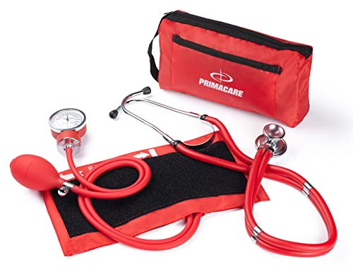 Primacare DS-9181-RD Professional Aneroid Sphygmomanometer and Sprague Rappaport Stethoscope, Manual Blood Pressure Kit with Cuff and Carrying Case, Red