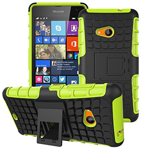 TeKKno® Slim Armour Stylish Defender Heavy Duty Shock Proof Case Cover with Back Stand + LCD Screen Protector Guard for Microsoft Lumia 535 (Green)