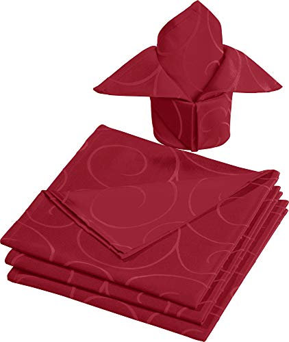 Erwin Müller Stoff-Serviette Oberhausen 4er- Pack, Jacquard Ranken Rubin Größe 50x50 cm - pflegeleicht, bügelleicht