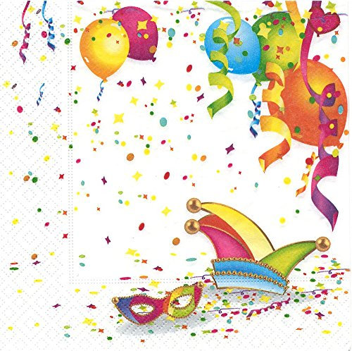 20 Servietten Zeit zu feiern als Tischdeko für Fasching Karneval Rosenmontag Fastnacht Tischdekoration mit Ballons Konfetti bunt dekorieren 33x33cm