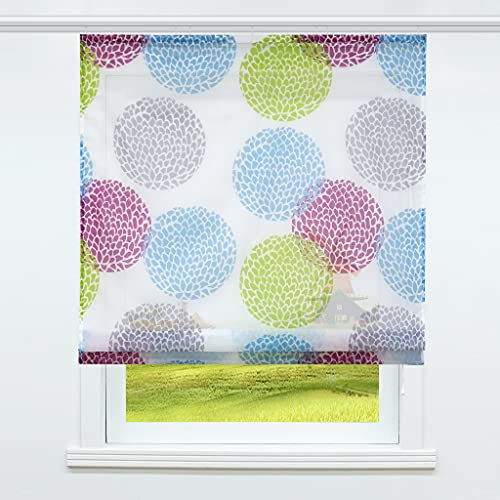 CORLIF Voile Raffrollo mit Klettband Bändchenrollo Transparent Vorhänge mit Kreis-Motiven Druck Design Modern Lila BxH 140x140 cm 1 Stück