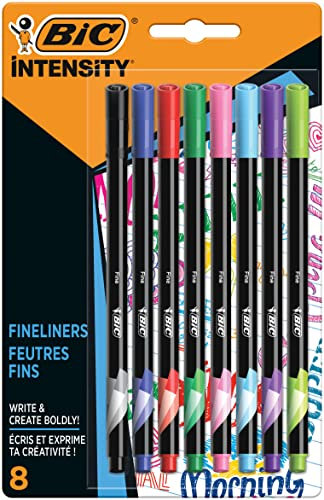 BIC Intensity Fineliner, Filzstifte in 8 verschiedenen Farben, mit feiner Spitze, für Bullet Journal & Mandala