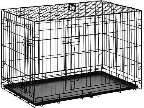 PawHut Hundekäfig Transportkäfig Drahtkäfig Hundebox Transportbox Reisebox mit 2 Türen Schwarz 91x61x67 cm