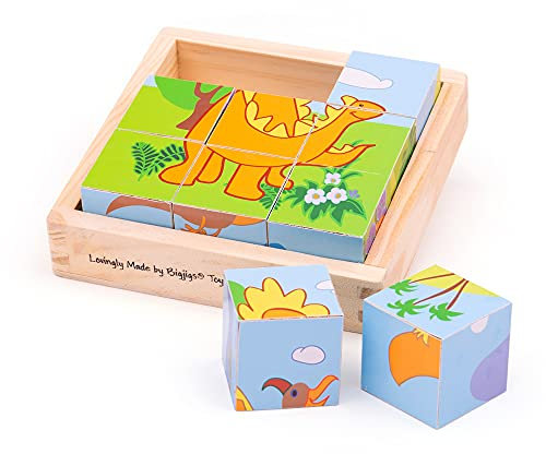 Bigjigs Toys Dinosaur Cube Jigsaw Puzzle - 9 Piece Toddler Puzzles, Quality Jigsaw Puzzles for Kids, Educational Animal Puzzles, Suitable for 18 months +