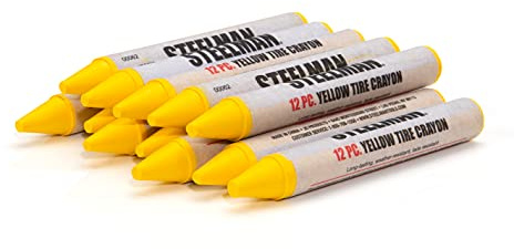 Steelman Yellow Tire Marking Crayons for Mechanics, Marks Damage on Wet and Dry Tires, Box of 12