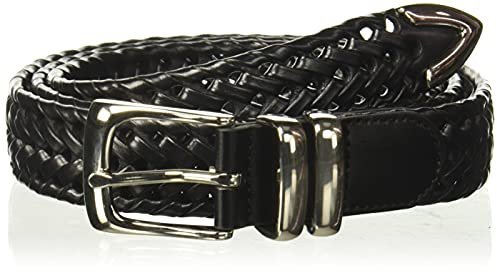Perry Ellis Herren Portfolio Braided Leather Belt, Metal Prong Buckle & Tip, Two Loops, 1.5” Width (Available in Big & Tall) Gürtel, Schwarz, 52