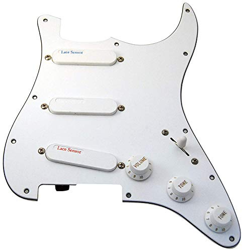 Lace Sensor Blau/Silber/Rot geladen Pickguard weiß mit weiß Tonabnehmer
