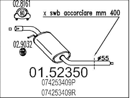 MTS 01.52350 Mittelschalldämpfer Mitteltopf 1460mm 7,5kg