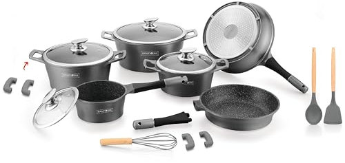 BATTERIE DE CUISINE 14 PIÈCES REVETEMENT EN MARBRE