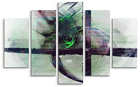 Paul Sinus Art 5 teiliges Wandbild auf Leinwand (Gesamt: H: 100cm B: 160cm) Keilrahmenbild Canvas Fotodruck Leinwandbild Leinwanddruck Kunstdruck Wandbild schwarz grün beige grau Kreuz Kreis
