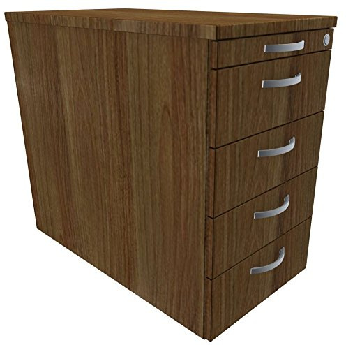 Geramöbel Standcontainer mit 4 Metall-Schubfächern und Utensilienschubfach, Metall-Rollschubführung, Zentralverriegelung, 438x800x720, Nussbaum/Nussbaum/Nussbaum